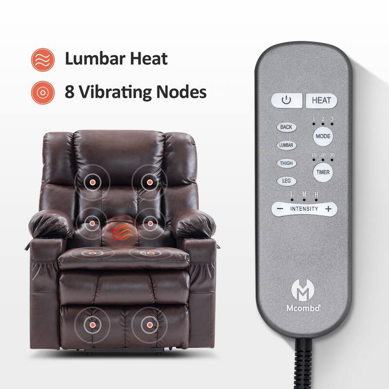 MCombo Medium Dual Motor Power Lift Recliner Chair Infinite Position, Massage and Heat, Extended Footrest, Faux Leather 7890