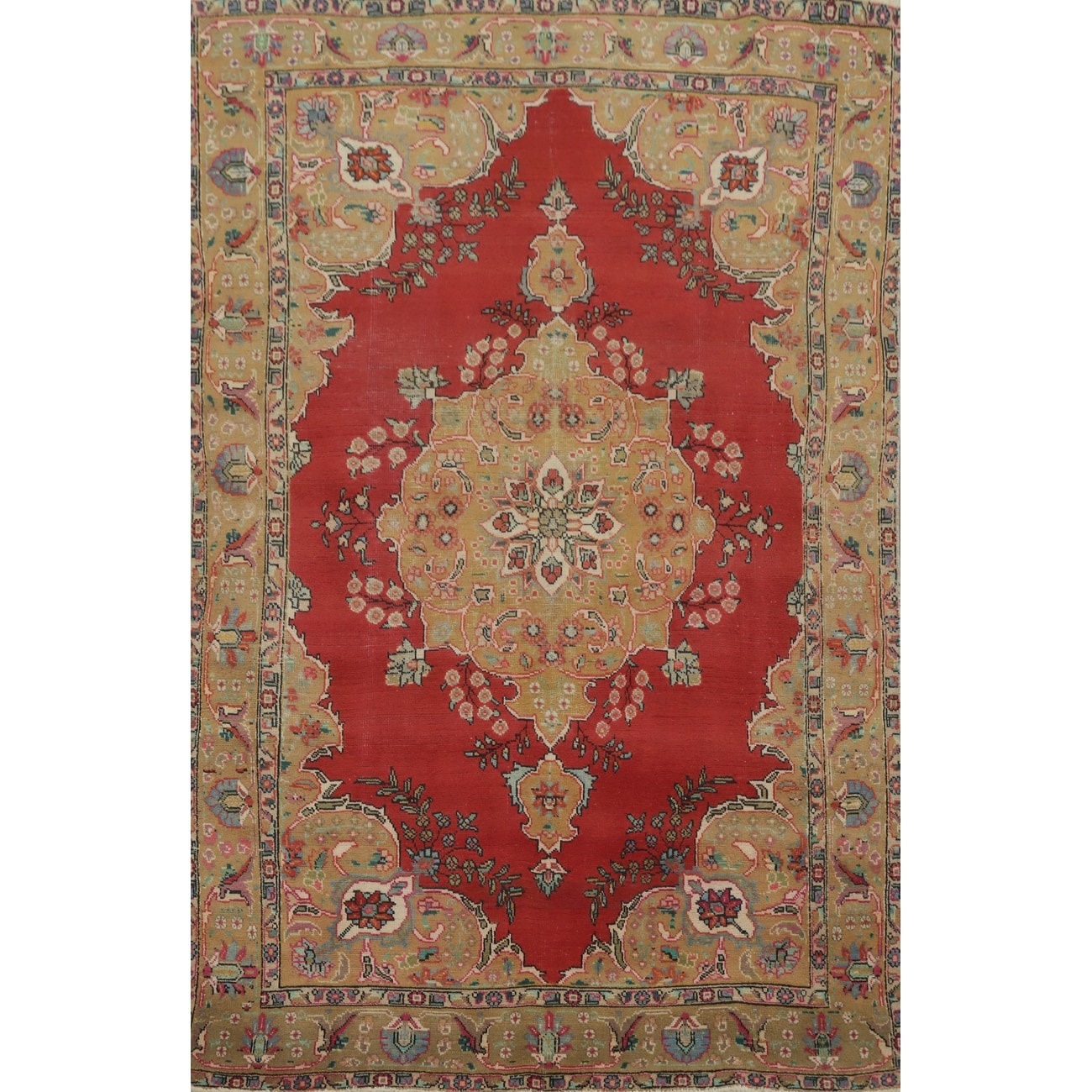 Hand Knotted Oriental 100% Wool Carpet Traditional Floral Red Tabriz Area Rug - 9' 5'' X 6' 2''