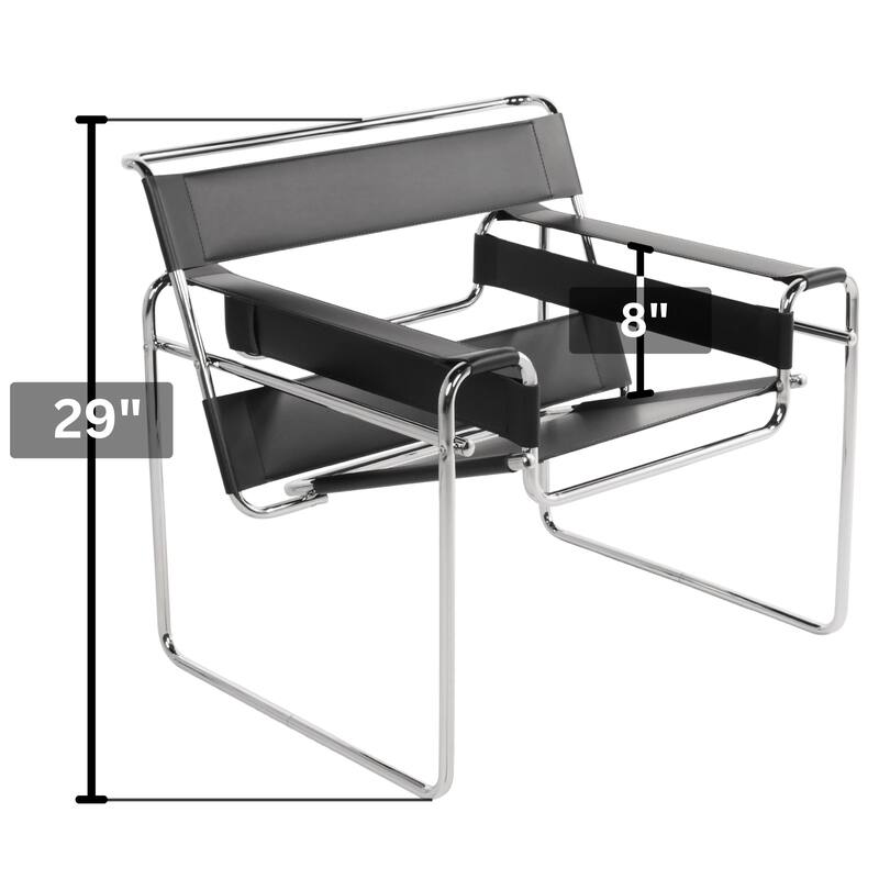 Breuer Chair Company Model B3 Wassilly Armchair Arm Chair w/ Chrome Frame & Black Bonded (REgenerated) Leather (Made in Italy)