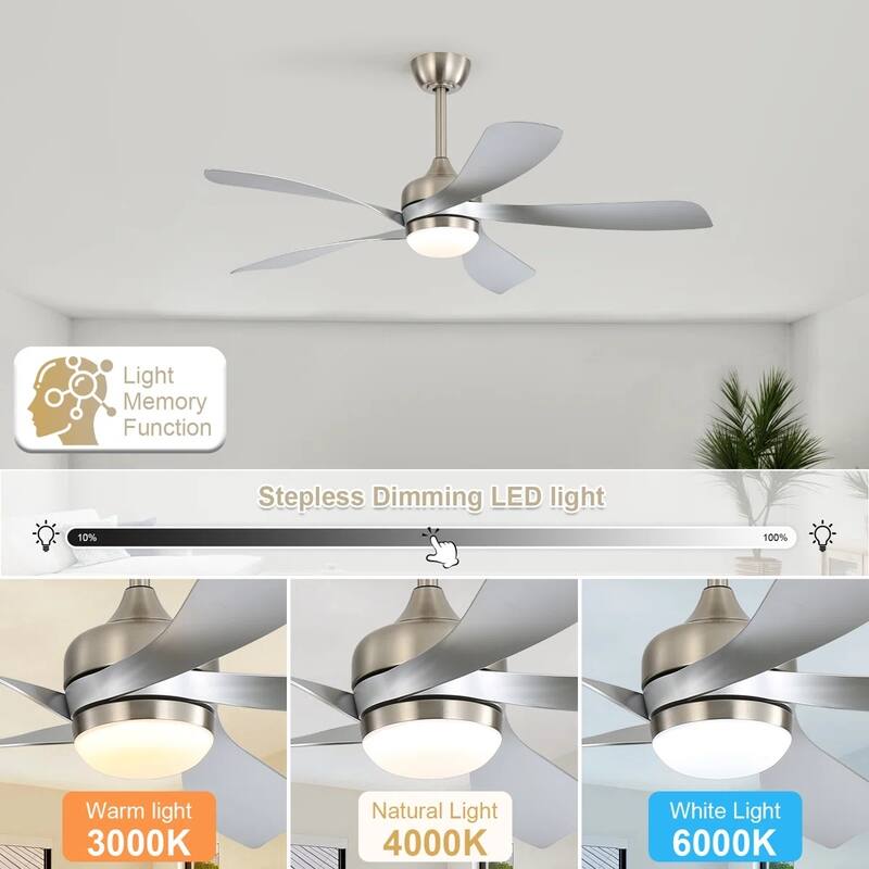 52 Inch Ceiling Fan with Light and Remote for Living Room Bedroom Dining Room Patio Farmhouse - 52 Inches