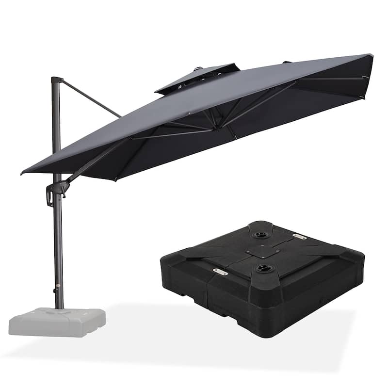 PURPLE LEAF 10ft Square Cantilever Umbrellas with Tilt-and-Crank with Base - Grey