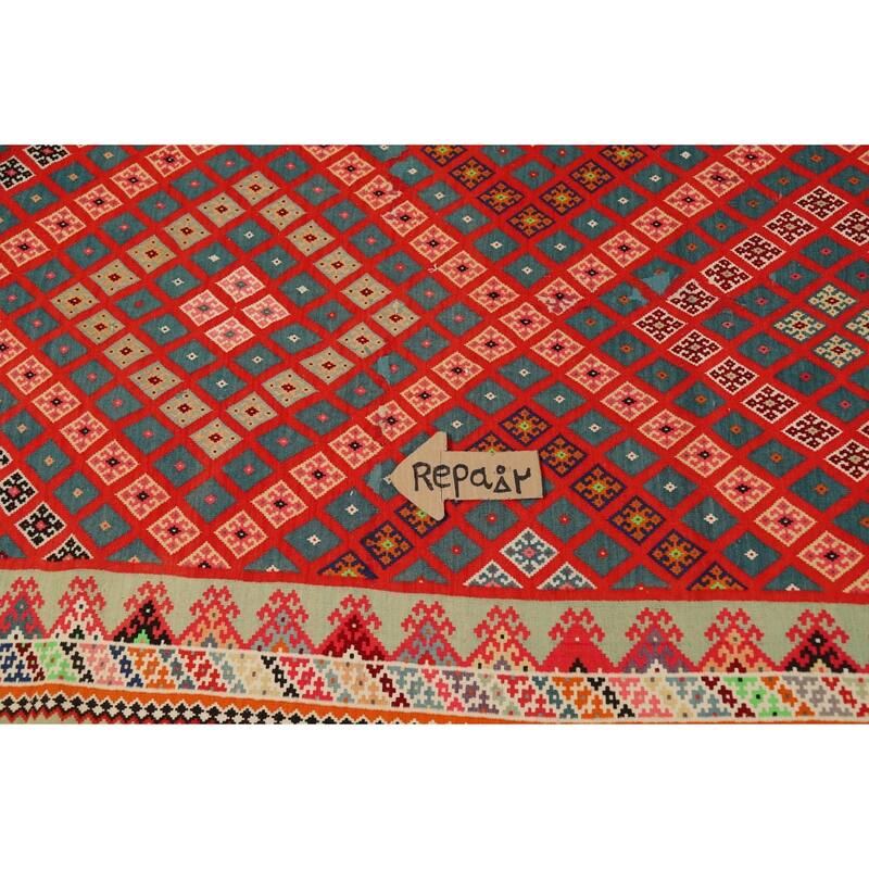 Pre-1900 Antique Vegetable Dye Kilim Persian Runner Rug - 3'2"x 17'1"