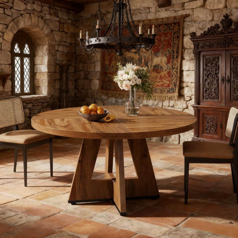 47" Farmhouse Wood Round Dining Table, Table Only