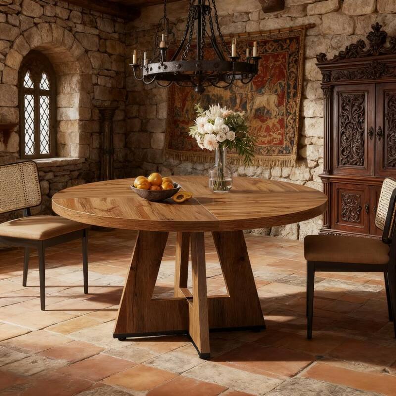 47 Inch Wood Dining Table Round Dining Table (Just 1pcs Dining Table) - Walnut