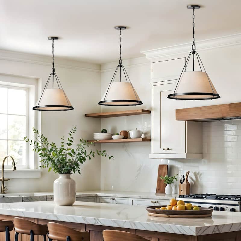 Draven Modern Pendant Light - Metal, Fabric & Gold, Matte Black Light Fixture For Modern, Contemporary, Minimalist Room Decor