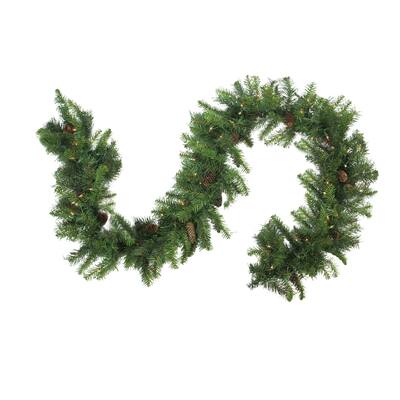 9' x 16 Dakota Red Pine Artificial Christmas Garland - Warm White LED