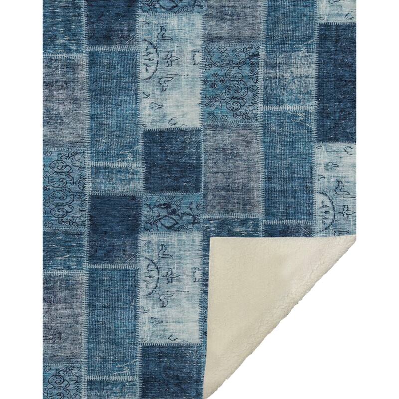 Premium Machine Washable Vintage Patchwork Sherpa Throw Blanket
