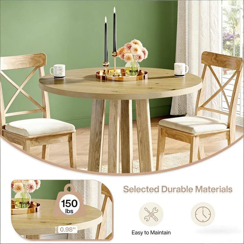 Home Office Table Round Dining Table for 2-4 People, Wood Kitchen Table Meeting Table with Inspired Leg Base