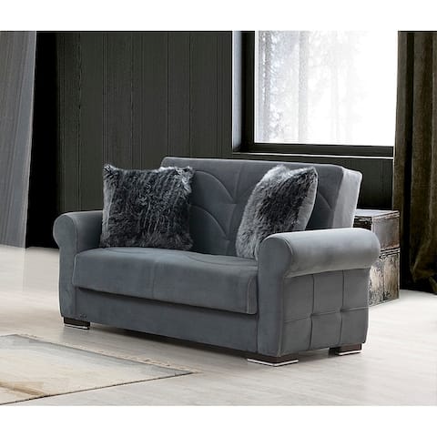 Amarillo Grey Velvet Upholstered Convertible Loveseat with Storage