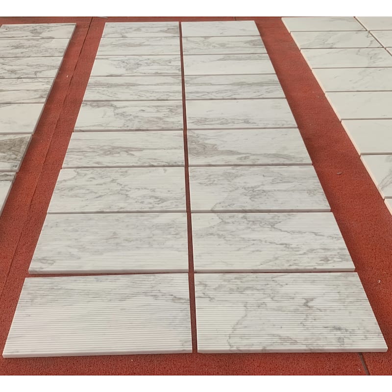 Roomfitters Natural Marble Wall Tile, OL Textured 3D Fluted Stone, Genuine Marble, 4-Piece Box, White