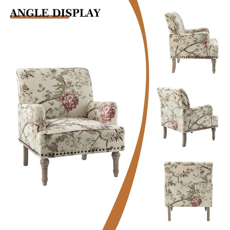 Pavia Traditional Floral Fabric Design Upholstered Accent Armchair with Nailhead Trim Set of 2 by HULALA HOME