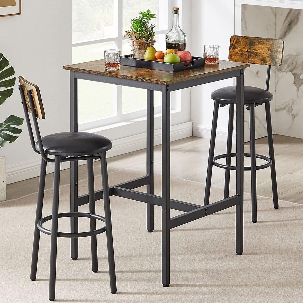 3 Pieces Bar Table Set, Kitchen Table Set for 2, Upholstered Stools