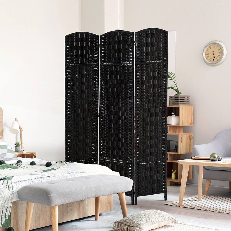 6' Tall Wicker Weave 6 Panel Room Divider Privacy Screen - Black - 3