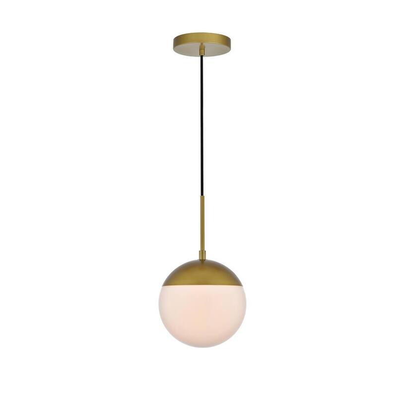 Frosted White Glass 1-Light 8-inch Pendant - Brass