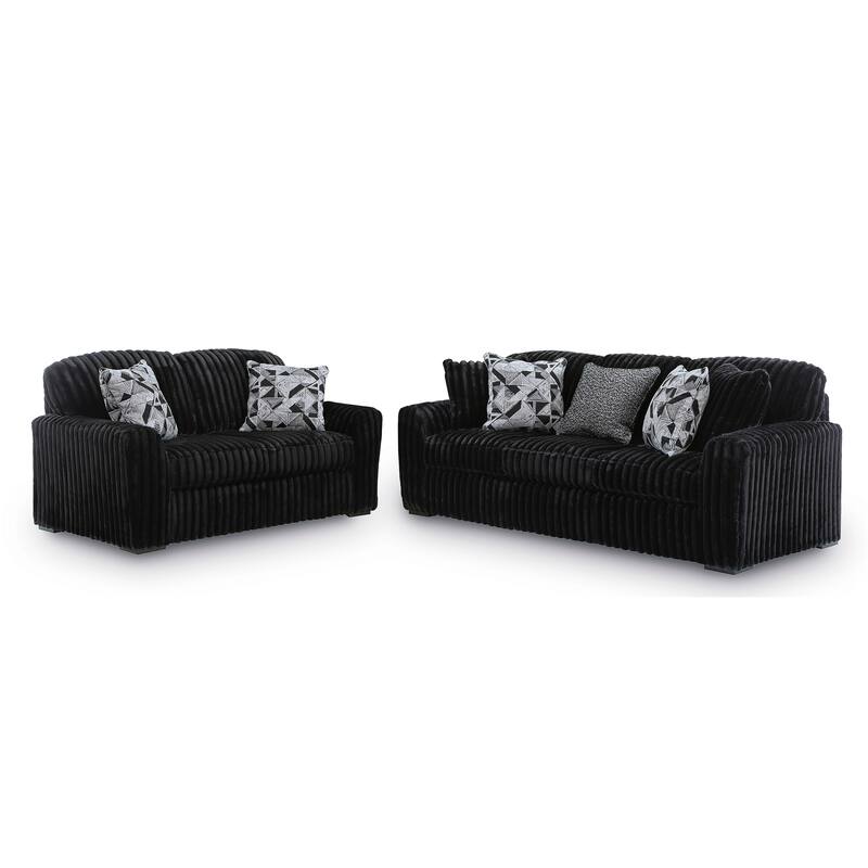 Roundhill Furniture Solenne 2-Piece Living Room Set, Oversized Sofa and Loveseat with Jumbo Corduroy Upholstery