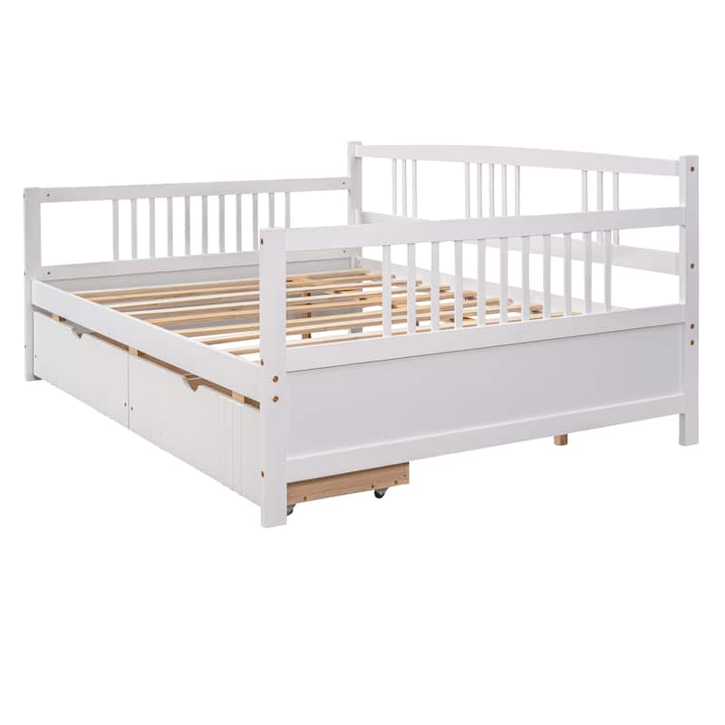 Full Size Daybed Wood Bed with Two Drawers