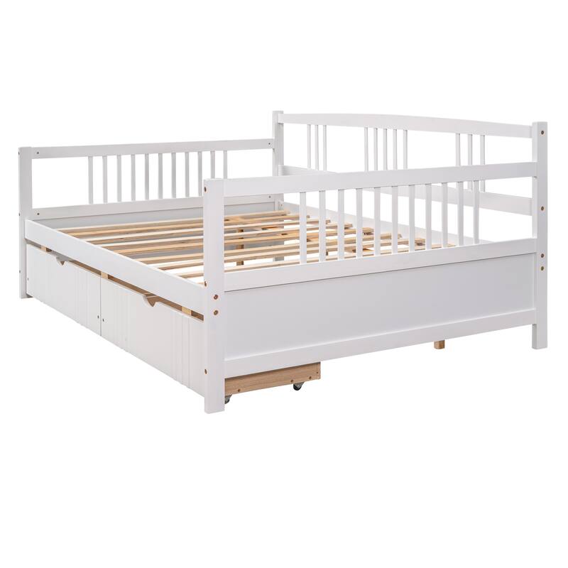 Full Size Daybed with Storage Drawers, Solid Pine Wood, for Bedroom or Living Room