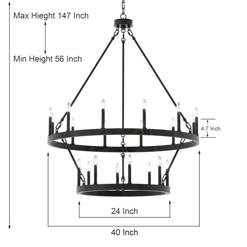 Acroma 20-light Modern Farmhouse 40In Round Wagon Wheel Chandelier with UL