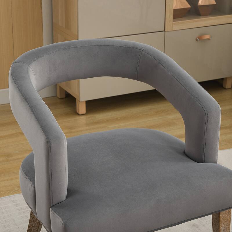 Roomfitters Barrel Accent Chair, Open Back Upholstered Dining Chair with Weathered Wood Legs for Dining Room or Living Room