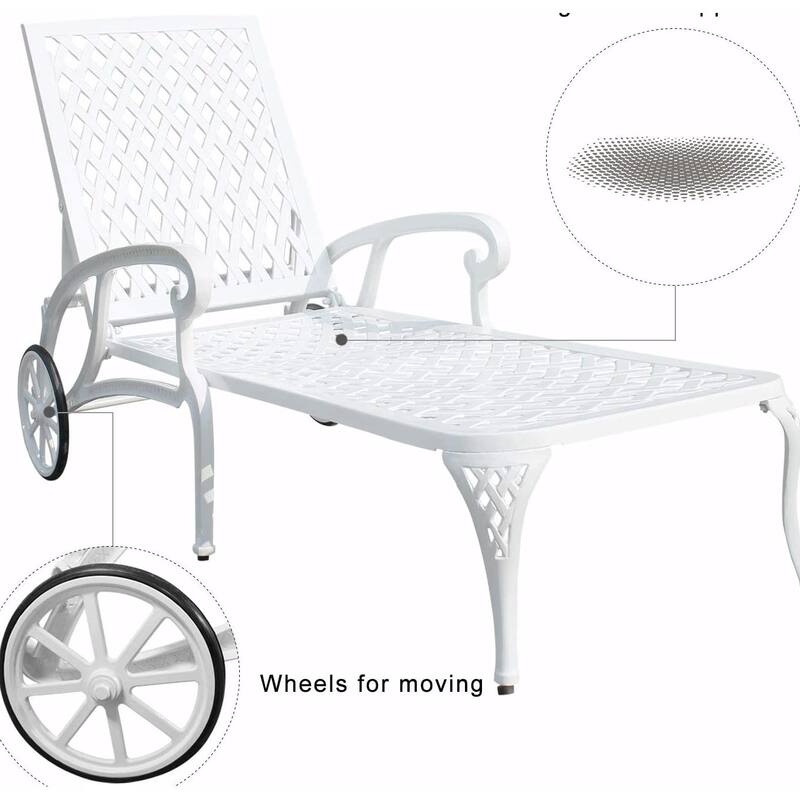 Adjustable Poolside Chaise Lounge - Reclining, Rust-Resistant Aluminum - White