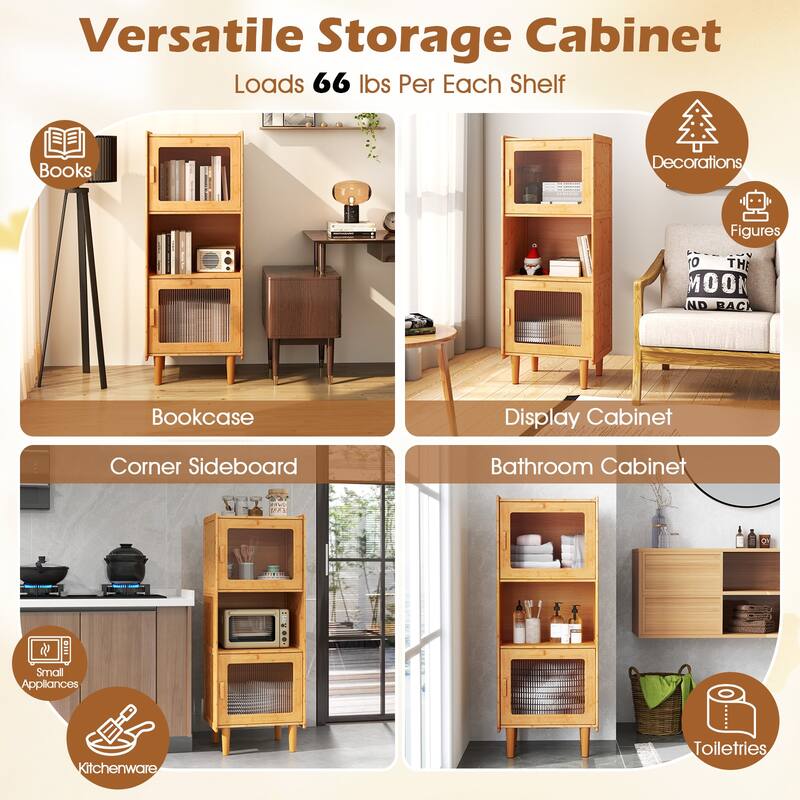 Gymax Bamboo Cabinet Narrow Kitchen Storage Cabinet w/ Open