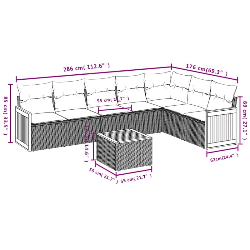 vidaXL 7 Piece Patio Sofa Set with Cushions Black Poly Rattan