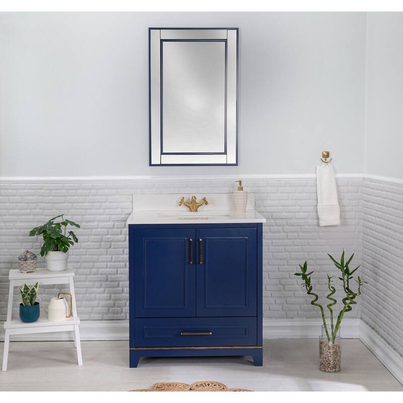 Albia 30'' Free-standing Single Bathroom Vanity with Quartz Vanity Top & Mirror