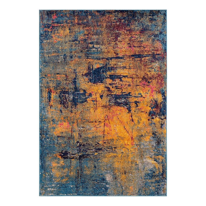 Maclin Modern Abstract Burnt Orange & Navy Polypropylene Area Rug