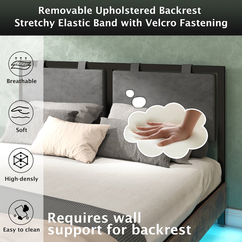 Floating Bed Frame with LED Lights, Hanging Upholstered Headboard No Box Spring Needed,Full Size