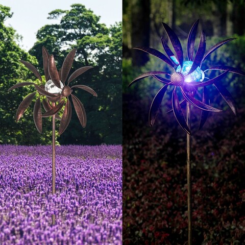 Adeco Solar Lights Wind Spinner Patio Stake