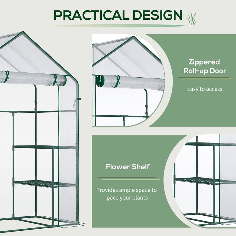 5' x 2.5' x 6.5' Mini Walk-in Greenhouse with 3 Shelves, Roll-Up Door & Weatherproof Cover for Outdoor Gardening