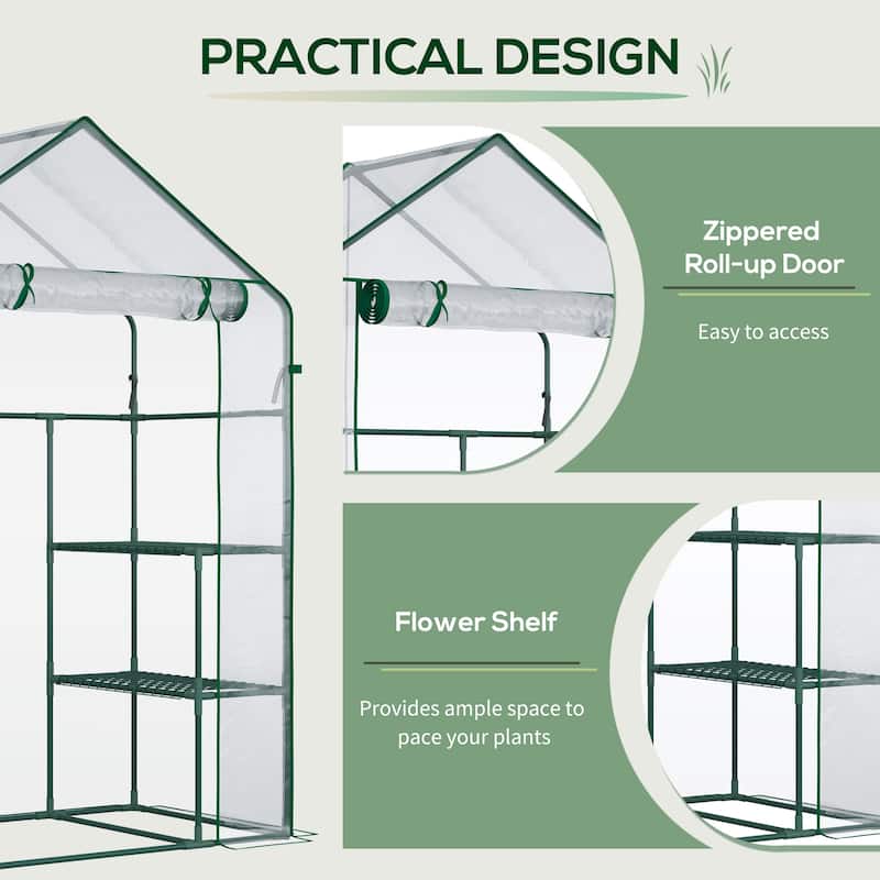 Mini Greenhouse, Walk-in Greenhouse with 4 Shelves, Door