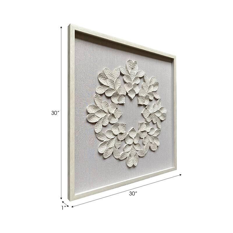 Resin Canvas Wall Art Decor Textured Leaf Pattern Design - 30" White