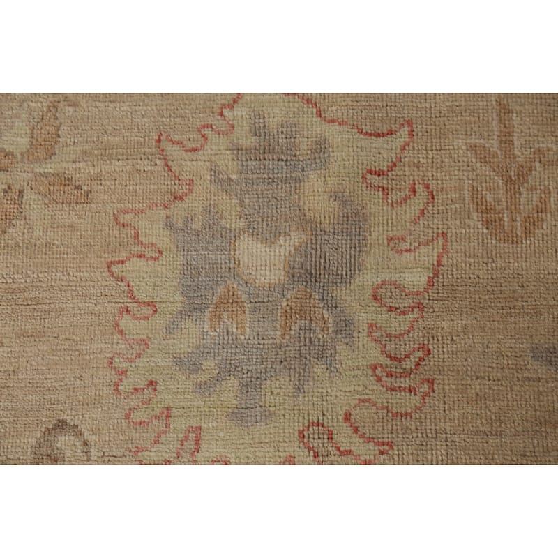 Vegetable Dye Oushak Turkish Rug Hand-Knotted Peach Floral Wool Carpet - 8'3" x 10'5"