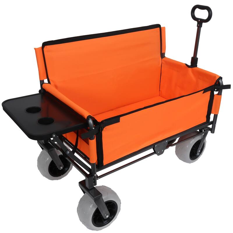 3-in-1 Folding Wagon Cart with Bench Seat & Rear-Mounted Folding Tabletop