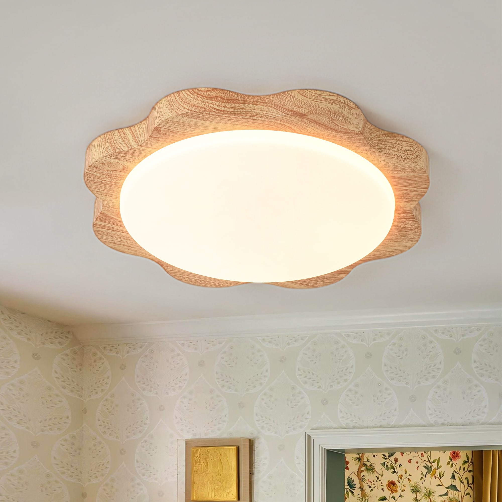 Rennnsan 1-Light Modern Wood LED Flush Mount for Bedroom & Living Room - 1 Light
