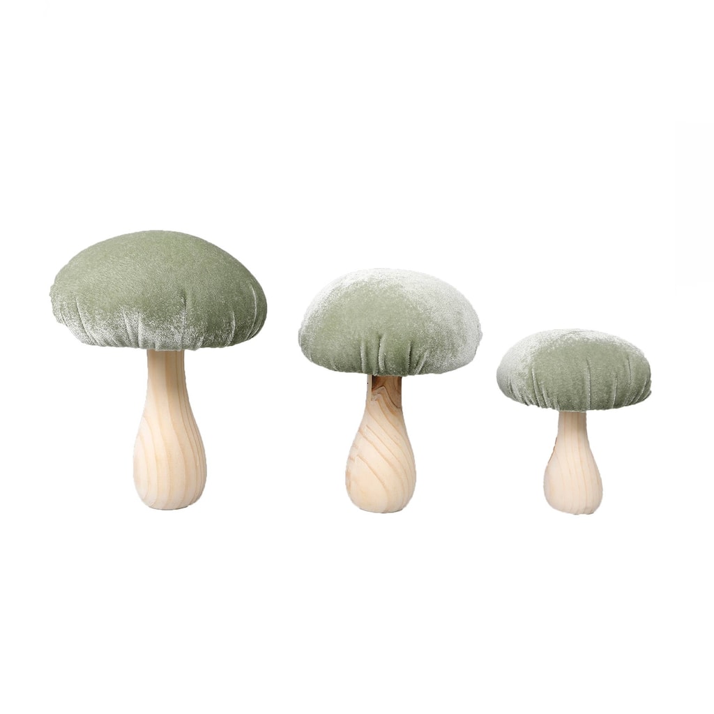 Set of 3 Sage Velvet Mushrooms