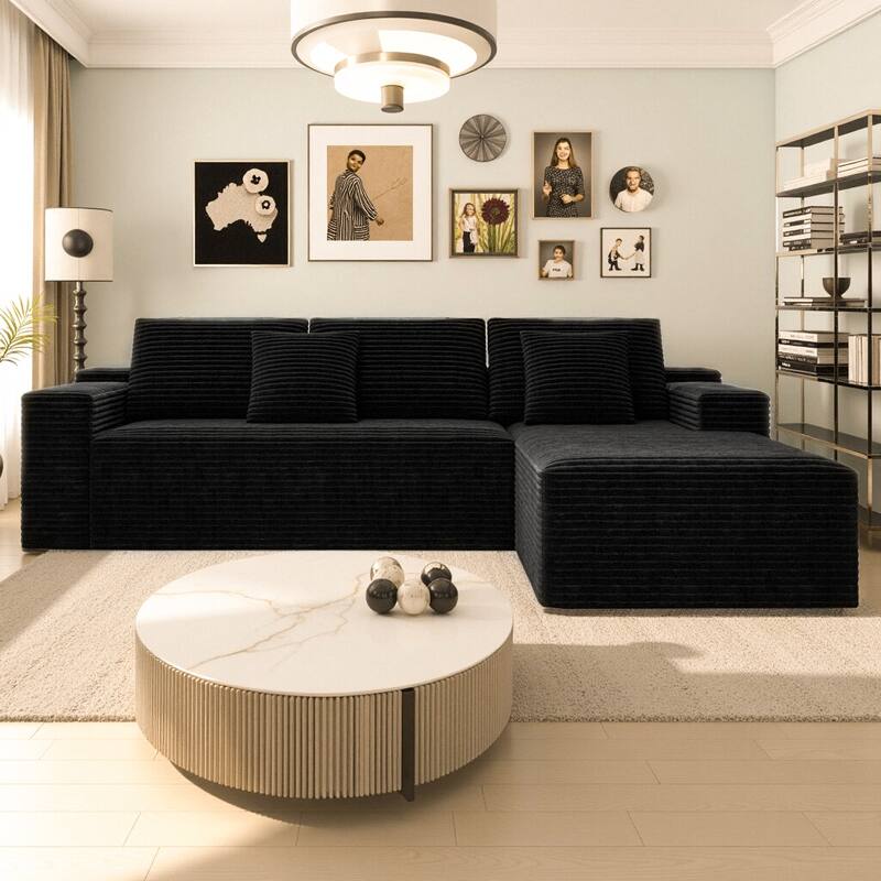 L-Shape Modular Sectional Sofa with Chaise Lounge, Oversized Corduroy Upholstered Cloud Couch, Compressed Deep Seat Corner Sofa