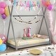 preview thumbnail 1 of 16, Kids and Baby Twin Size House Platform Bed With Triangle Structure,Headboard for Home Grey