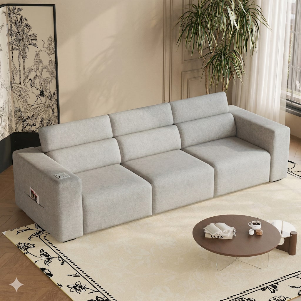 124 In Convertible Power Recliner Sleeper Sofa with Adjustable Headrests