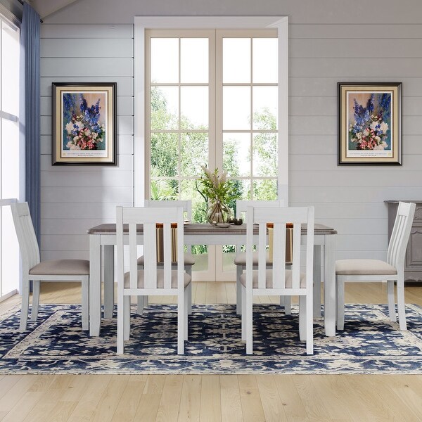 Retro Style 7-Piece Dining Table Set with Extendable Table and 6
