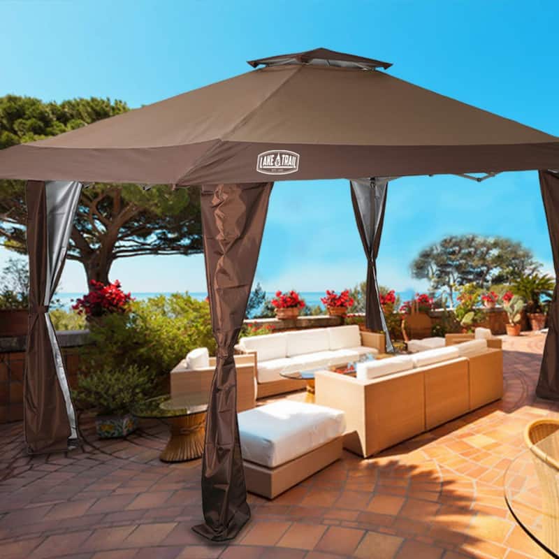 13' x 13' Outdoor Canopy Patio Gazebo Reinforced garden Pop-up Canopy Tentwith Elegant Corner Curtain - 13x13ft