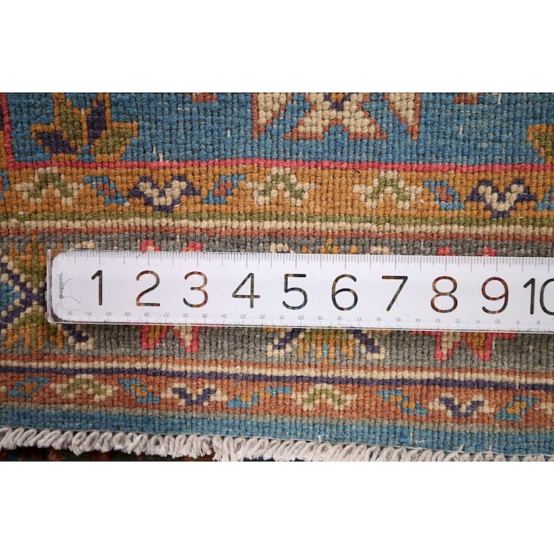 Blue Geometric Kazak Foyer Rug Hand-Knotted Oriental Wool Carpet - 2'0" x 3'1"