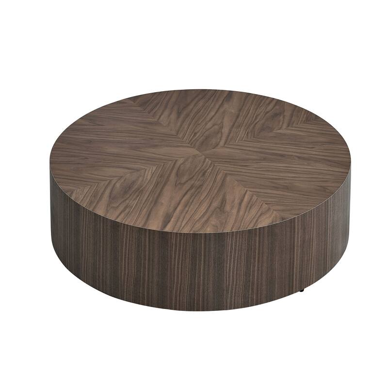 35.43 Inch Modern Round Coffee Table MDF Coffee Table for Living Room,Drum Center Table for Apartment,No Need Assembly - Walnut
