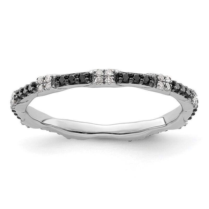 Curata 925 Sterling Silver Polished Prong set Patterned Stackable Expressions Black and White Diamond Ring