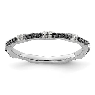 Curata 925 Sterling Silver Polished Prong set Patterned Stackable Expressions Black and White Diamond Ring