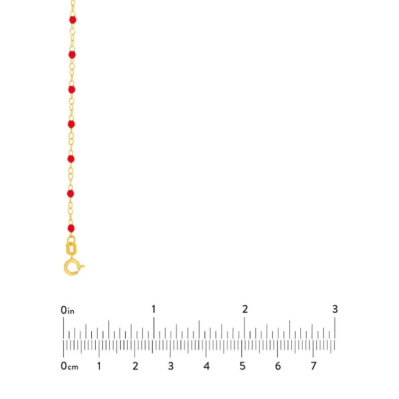 Curata 14k Yellow Gold 18" Red Enamel Bead Piatto Chain Necklace (Spring-ring)