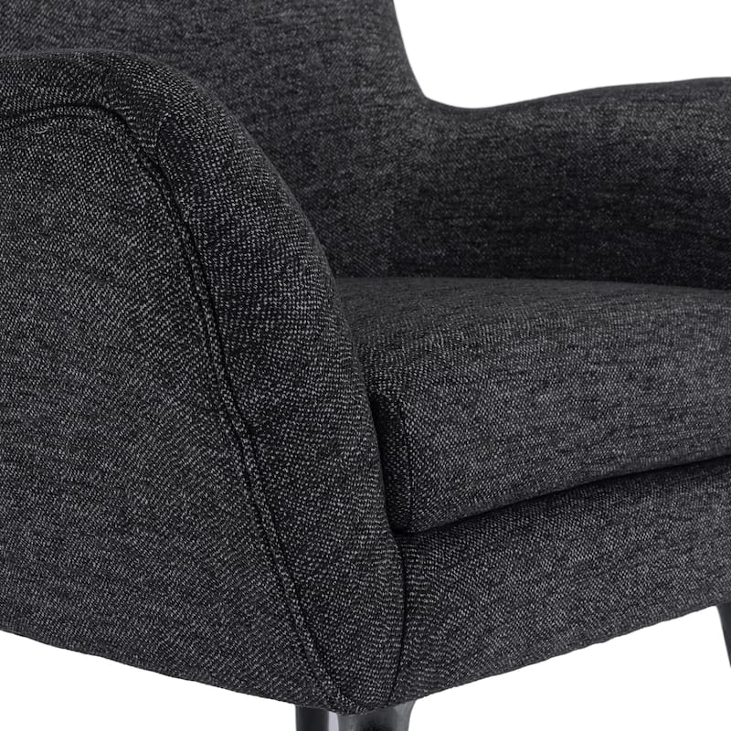 Black Modern 34.25" Upholstered Arm Chair with Oak Wood Legs and Wing Back