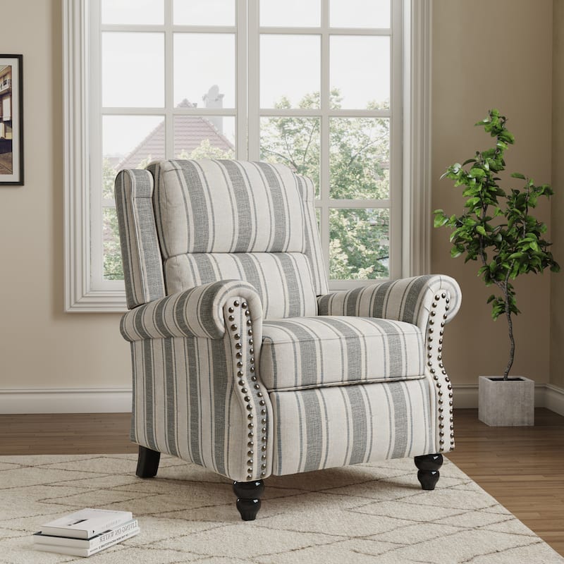 Manual Pushback Recliner Chairs with Nailhead Trim - Stripe Grey