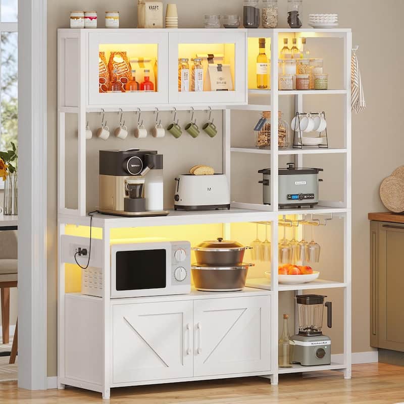 Standing Baker's Rack Kitchen Storage Cabinet Microwave Stand Glass Cabinet